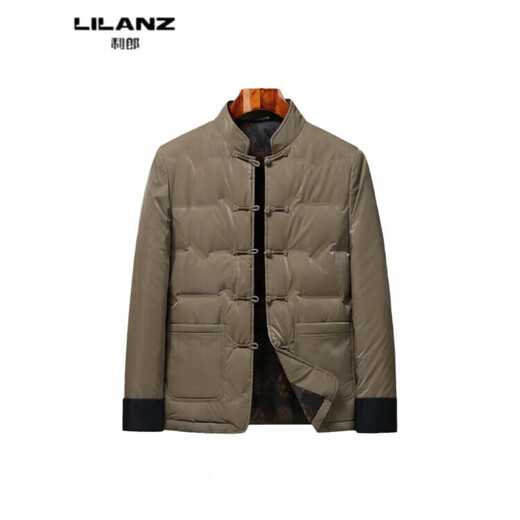 LILANZ Tang Suit Down Jacket Autumn and Winter Men's Chinese Style Stand Collar White Duck Down Jacket Short Lightweight Casual Warmth Khaki 517 14XL (190)