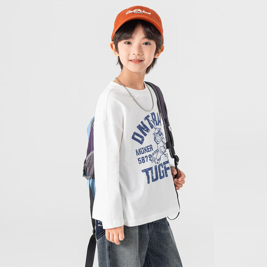 Duojia comfortable and close-fitting | Class A boys' pure cotton printed T-shirts spring and autumn children's casual sports breathable long sleeves