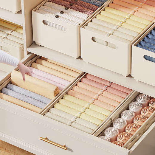 Yusenyi Wardrobe Clothes Storage Box Retractable Household Clothing Organizer Pants Storage Layered Storage Basket Cream White Large Size Freely Retractable 28~48cm Shirt/Short Sleeve 20 2 Pack More Cost-Effective Storage