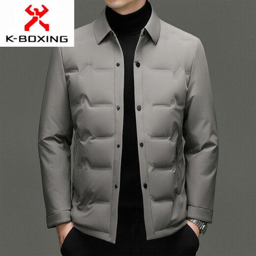 KBXNG Jinba зимний белый мужской пуховик на утином пуху, деловая простая одежда для папы, модная бархатная теплая куртка с лацканами 90 для мужчин, черный L 175