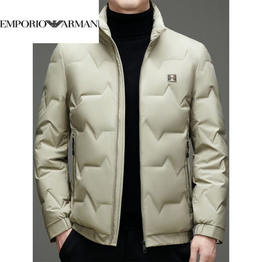 EMPORIO ARMANI Armani winter new men's down jacket for young and middle-aged people casual short stand-up collar thickened white duck down warm down gray green XL 180