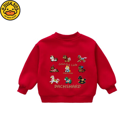 G.duck New Year of the Horse parent-child wear children's velvet sweatshirt new autumn and winter for a family of three father, son, mother and daughter New Year's celebration clothing Hot sale round neck version velvet sweatshirt 140 cm