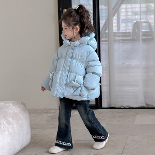 FHHUABD Girls' Down Jacket Winter Style 202690 White Duck Down Children's Down Jacket Lightweight Coldproof Warmth Blue 130 cm Recommended height 121-130cm