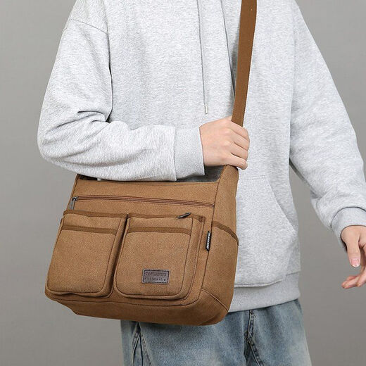 An Junsheng Large Capacity Men's Crossbody Bag Thickened Canvas Bag 2026 Wear-Resistant and Durable Shoulder Bag Business Travel Bag Tool Bag Black