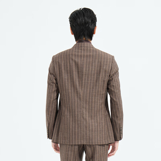 LiLang Youth Business Men's 88.6% Sheep Wool Suit Men's Two-Color Striped Easy-Care Commuting Suit Brown (1YA) 165A