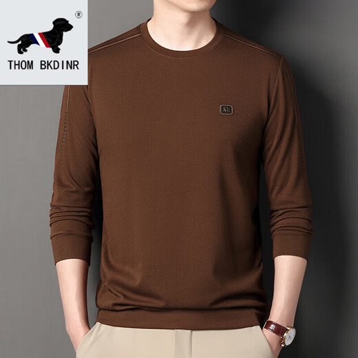 THOM BKDINR t-shirt à manches longues 100% coton pour hommes de marque haut de gamme 2025 col rond Jimo sweat-shirt automne anti-rides pour hommes 6625 Maple Leaf Red XL 175 recommandé 130-155 Jin Jin équivaut à 0,5 kg
