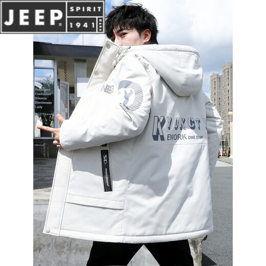 JEEP SPIRIT Autumn and Winter Party Overcome Men's Velvet Thickened Winter Jacket Jacket Trendy Mid-Length Windbreaker Cotton Jacket Men 2157 Black Plus Velvet Thickened M 95-110Jin Jin is equal to 0.5 kg
