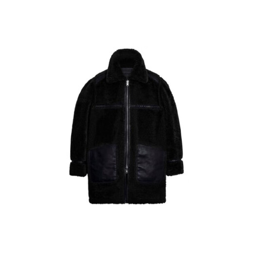 COACH solid color lapel single-breasted fur one-piece leather jacket men's navy blue S