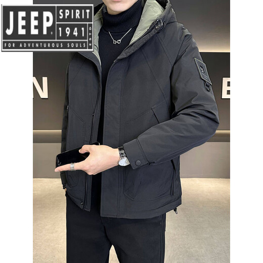JEEP SPIRIT workwear hooded jacket men's cotton-padded jacket 2025 autumn and winter quilted jacket style windproof two-cotton jacket men's black (cotton) thickened M 100-120Jin Jin equals 0.5 kg
