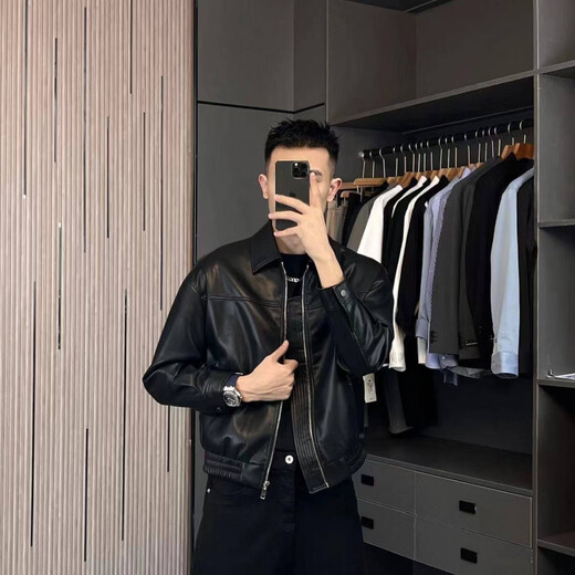 STRONG-WILLED light mature 25 autumn and winter fashion short leather jacket men's motorcycle ins handsome jacket casual zipper leather jacket coffee color M suitable for 125-145Jin Jin is equal to 0.5 kg