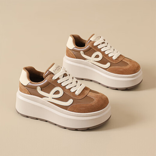 DAPHNE Daphne thick-soled plus velvet sneakers for women winter new retro all-match heightening sports and leisure platform shoes for women camel plus velvet heel height 6.5cm 38 (240mm) standard size