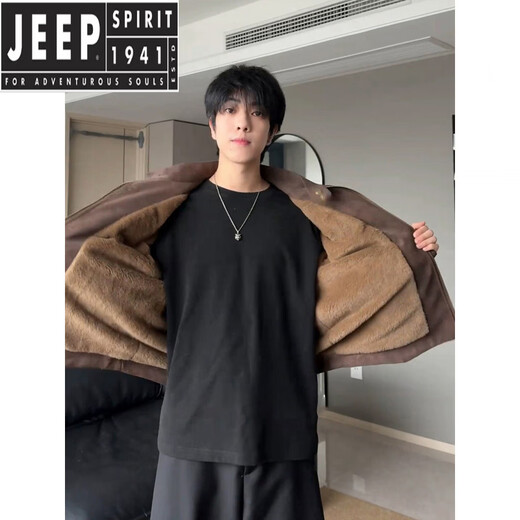 JEEP SPIRIT Maillard Chaqueta Corta De Algodón Marrón Chaqueta De Algodón con Cuello Alto Engrosado De Terciopelo De Invierno para Hombre Chaqueta De Moto Americana Chaqueta Negra L