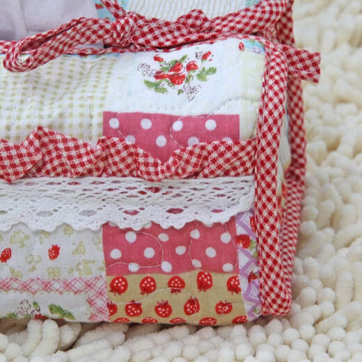 Shantou Lincun Quilted Creative Box Cover Fabric Pastoral Cute Fashion Korean Car Tissue Box Home New Product Tissue Cover Lace Small Strawberry_Large Rectangular Type