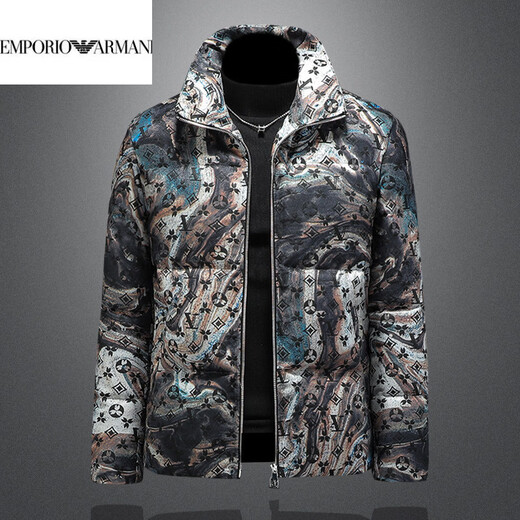 EMPORIO ARMANI阿玛尼男士新款冬装90绒立领羽绒服男轻奢时尚加厚男装印花高端短 花色 M