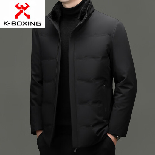 KBXNG Jinba mink fur collar men's down jacket winter new middle-aged business casual white duck down warm jacket outer black M 170