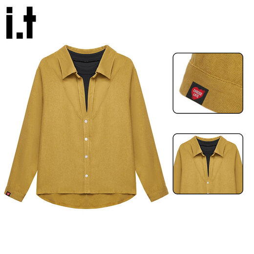 CHOCOOLATE it women's loose lapel long-sleeved shirt women's 2026 spring new yellow comfortable versatile fake two-piece top yellow L