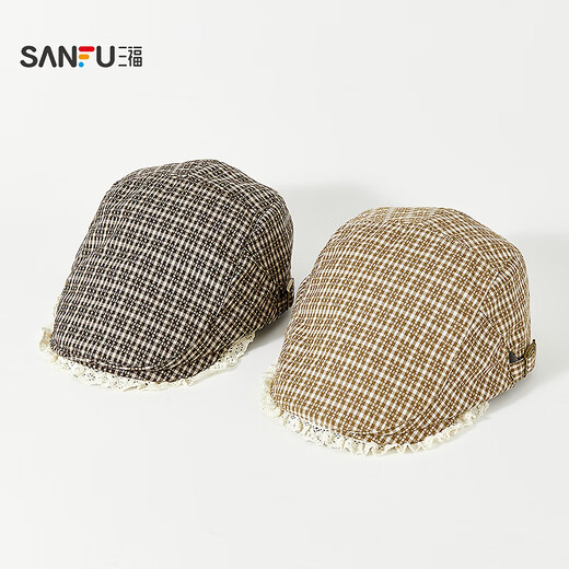 SANFU plaid hippie beret forward hat retro fashion clothing accessories accessories hat 852641 coffee one size