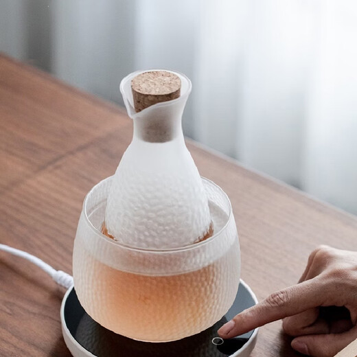 He Jiagong liquor dispenser set Japanese sake pot household glass cup wine warmer rice wine heating 4 cups frosted 40ml