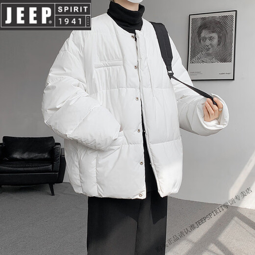 JEEP SPIRIT8XL Extra Large Size 90 White Duck Down Down Jacket Men's Winter Korean Style Fat Loose Collarless Thickened Jacket New Product White 6XL 220-240Jin Jin is equal to 0.5 kg