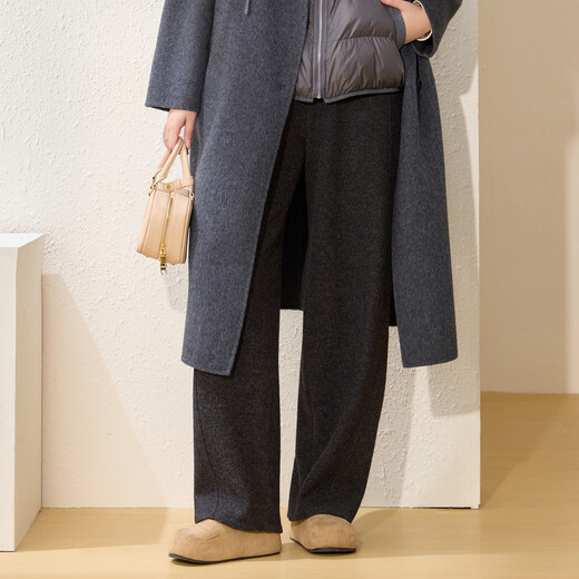 Xianlixiu comfortable warm velvet pants plus size women's simple straight pants fat mm2025 winter new style 4974 dark gray L