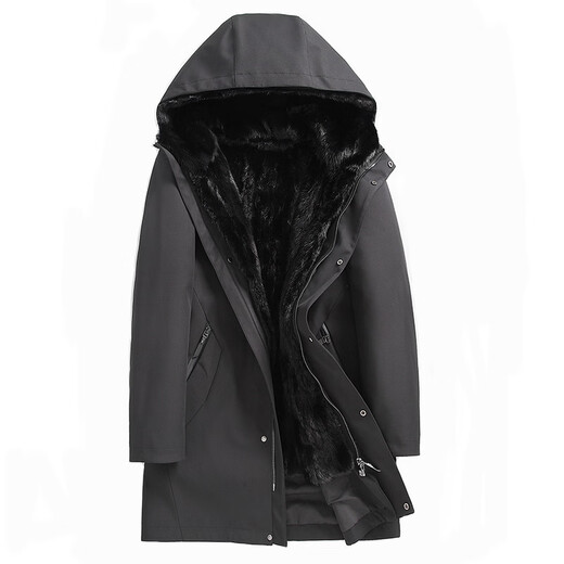 CHEVALPES международная брендовая парка первой линии, мужская зимняя новая куртка на подкладке из норкового меха средней длины с капюшоном, черная (без мехового воротника), большая норковая подкладка с рукавами из кроличьего меха 3XL 185