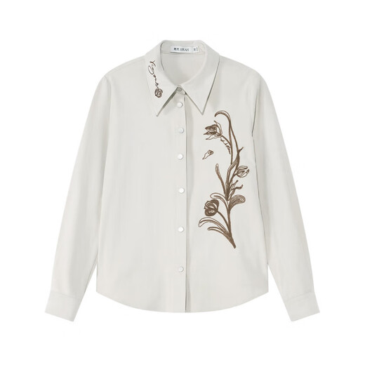 XIRAN 2025 Winter New Product Commuting Versatile Loose Slim Simple Embroidered Lapel Suede Long Sleeve Shirt Women Sunflower White S