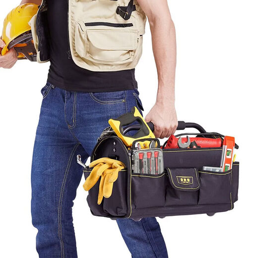 Vinoa Large Capacity Thickened Construction Site Maintenance Tool Bag Steel Pipe Handle Multifunctional Oxford Cloth Shoulder Outer Portable Tool Basket Medium Size A