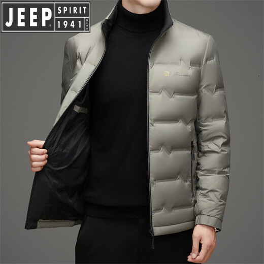 JEEP SPIRIT Men's Short Down Jacket Winter New Thin Goose Down Jacket Warm Thickened Men's Jacket Gray Green M 170
