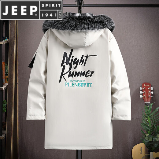 JEEP SPIRIT velvet thickened men's jacket mid-length trendy overcoat cotton winter men's jacket 2025 new windbreaker white 3XL