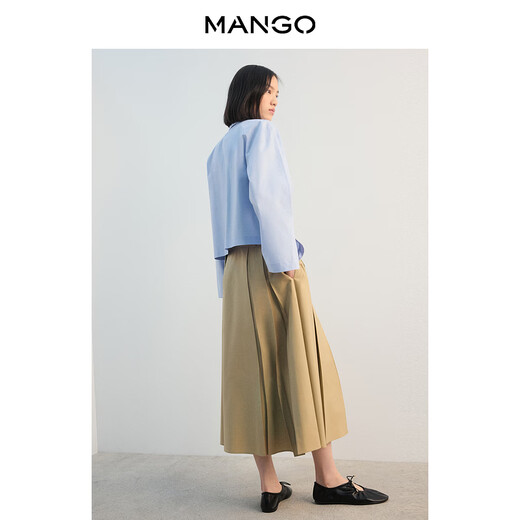 MANGO women's shirt 2026 spring new cotton shirt straight short versatile blue shirt light blue M