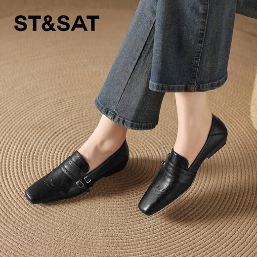 Saturday Square Toe British Style Slip-On Loafers 2026 New Women's Autumn and Winter Versatile Small Leather Shoes Women's Shoes Retro Brown 36