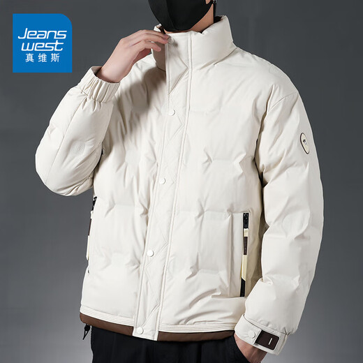 真维斯（Jeanswest）羽绒服男2025春秋新款潮流时尚鸭绒保暖御寒宽松外套上衣 9769米白色 M