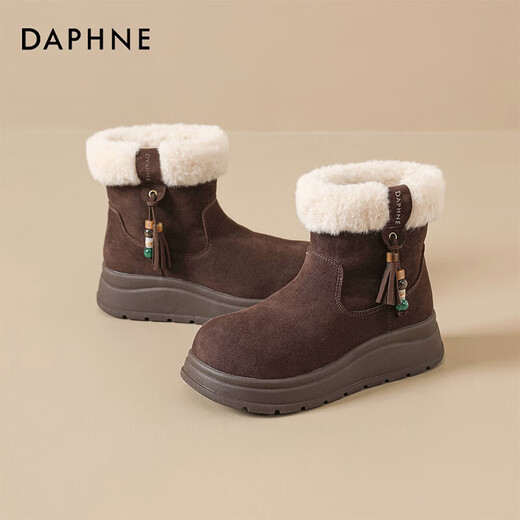 DAPHNE Daphne snow boots women's boots new women's boots thick sole plus velvet warm short boots cotton boots brown plus velvet heel height 5cm 35 (225mm) standard size