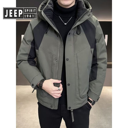 JEEP SPIRIT吉普冲锋羽绒服男冬季2025新款加厚潮牌冬装防寒可拆内胆工装外套 黑色 内胆可拆 L 125-140斤