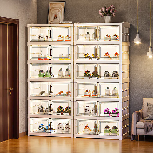Mei Zhuo Fu installation-free folding shoe box transparent shoe storage box plastic shoe rack integrated shoe cabinet sneakers save space 1 column 6 layers 6 compartments (12 doors) can hold 12 pairs of shoes