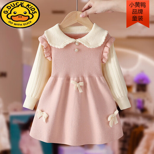 G.duck Girls' Knitted Sweater Dress Autumn and Winter 2025 New Children's Winter Dress Baby One Year Old Dress Red Skirt Red 110 cm