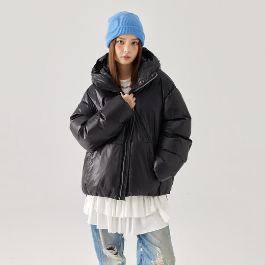 GOLFCROSS 90 velvet pleated glossy letter print strappy thickened hooded down jacket for men and women, black XL