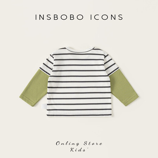 INSBOBO boys' bottoming shirt 2026 spring long-sleeved children's T-shirt baby fake two-piece tops new clothes trendy black and white strips 73