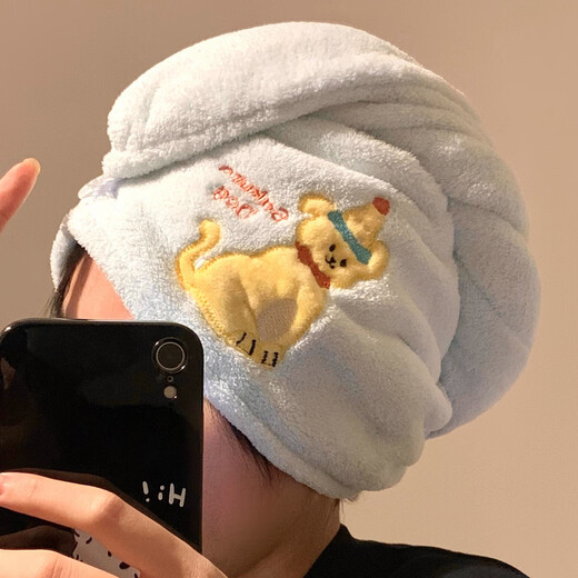 Jingga cute puppy hair drying cap for women, absorbent and quick-drying hair towel, coral velvet thickened shampoo and shower cap for students, yellow puppy drying hair cap, absorbent and quick-drying