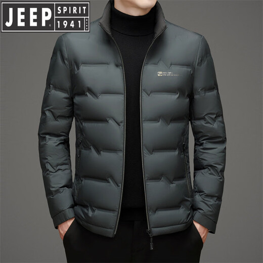 JEEP SPIRIT Men's Short Down Jacket Winter New Thin Goose Down Jacket Warm Thickened Men's Jacket Gray Green M 170
