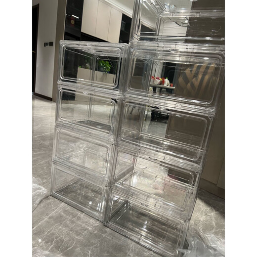 Shijanu transparent acrylic shoe box with lid and magnetic suction, front-opening side-opening bag storage box, AJ sneaker storage display box, upgraded transparent gray thickened side-opening magnetic suction, 20 trial packs 0x0x0cm