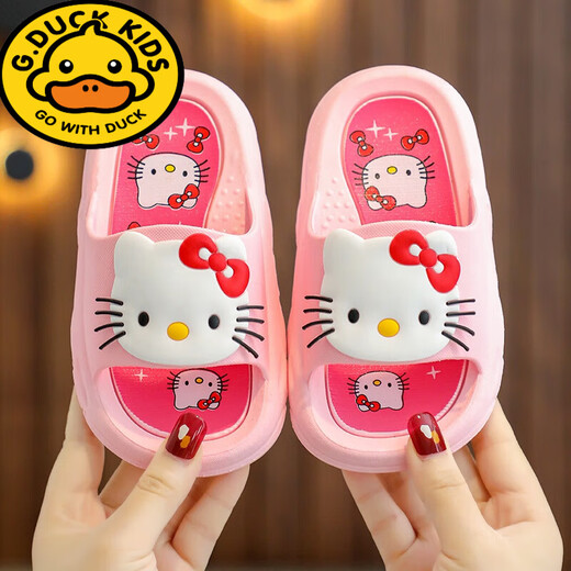 G.duck children's slippers for girls in summer season home indoor non-slip cartoon cat cute baby girl's slippers cat pink size 22-23 recommended for 14cm foot length