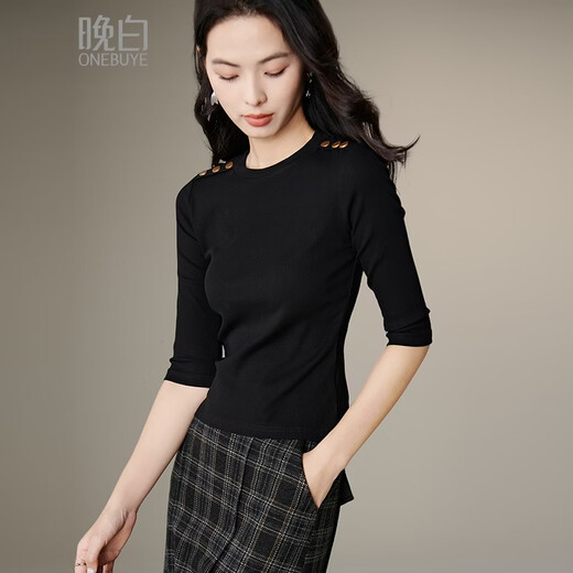 Late White New Product 2026 Spring Model Slim Fit Can be Weared Inside and Outside Tops Temperament Versatile Bottoming Shirt Women Black M