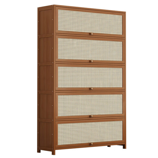 Shoebox (shoebox) shoebox shoe cabinet at home doorway outdoor multi-layer simple entry storage bamboo shoe rack new 2025 corridor brown plastic rattan door regular style seven layers 80 long (widened 32CM)