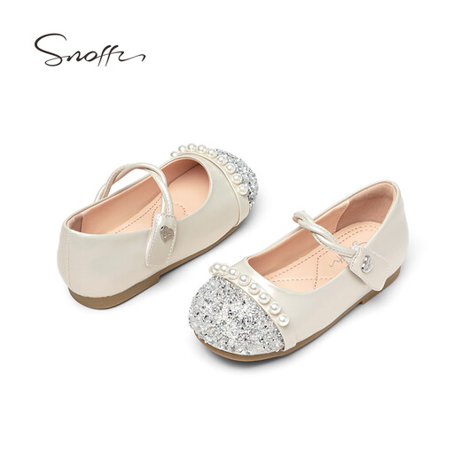 Snaffy Children's Crystal Shoes Girls Little Fragrance Princess Shoes 2026 Spring and Autumn New Baby Girl Shiny Leather Shoes Pearlescent White 31