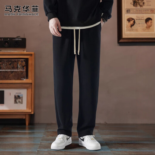 马克华菲（MARK FAIRWHALE）休闲裤男士冬季宽松卫裤子男裤美式潮牌阔腿长裤子 黑色 M