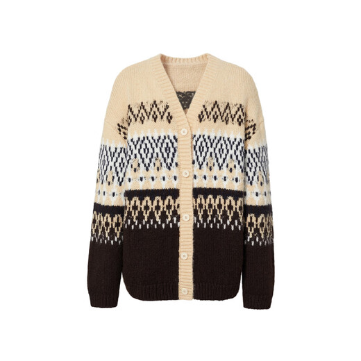 Eifini (eifini) Eifini Korean retro relaxed sweater jacquard loose knitted cardigan 2025 winter new women's beige M