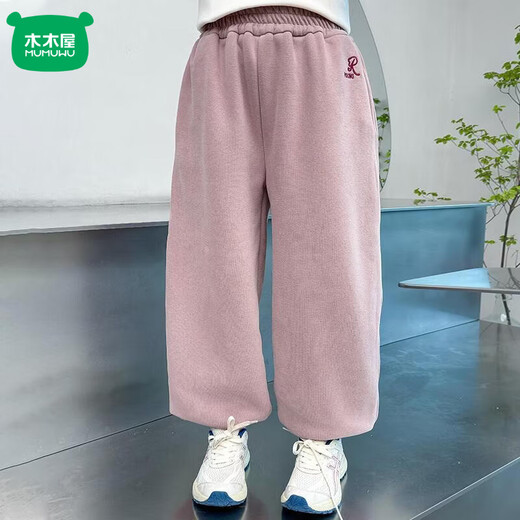 Mumuwu girls' leggings autumn and winter 2026 new children's velvet thickened pants little girls casual pants sports pants pink one-piece velvet 110 pants length 64 cm