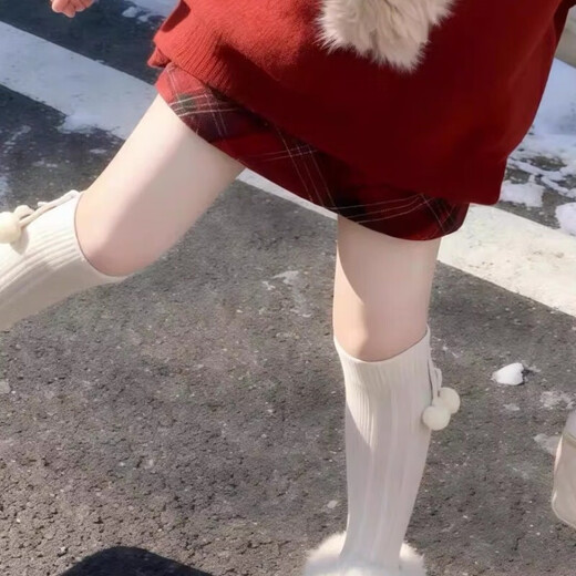 FHHUABD girls suit autumn and winter red cute knitted cape sweater red plaid skirt Christmas and New Year clothes single skirt 100 cm suitable for height 90-100cm