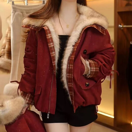 TIANFAN Winter Girls Jacket Mother-daughter Parent-Child Clothes 2025 New Winter Style Western Style Overcome Imitation Fur Top Red Follow and add to Favorite to get a pendant 175 Mom L size 105-120 Jin Jin is equal to 0.5 kg